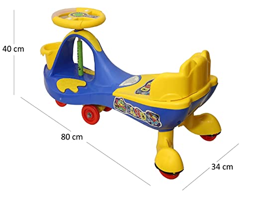 Goyal's Basket & Back Support Multi Designs Musical Free Wheel Swing and Twist Magic Car - Blue & Yellow