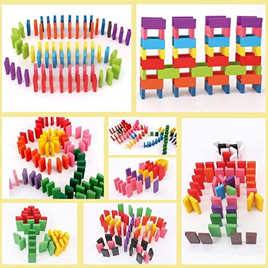 Goyal's 120 PCS, 12 Colors Bulk Wooden Domino Blocks - Building Block Tile Game Racing Educational Toy for Kids Birthday Party