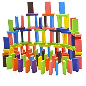 Goyal's 120 PCS, 12 Colors Bulk Wooden Domino Blocks - Building Block Tile Game Racing Educational Toy for Kids Birthday Party