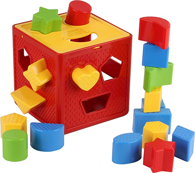 Goyal's Jumbo Size Baby Blocks Shape Sorter Toy - Children's Blocks Includes 18 Shapes - Color Recognition Shape Toys with Colorful Sorter Cube Box for Baby Boys & Girls - Multicolor