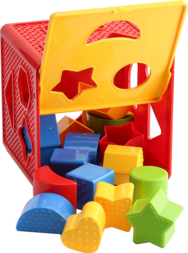 Goyal's Jumbo Size Baby Blocks Shape Sorter Toy - Children's Blocks Includes 18 Shapes - Color Recognition Shape Toys with Colorful Sorter Cube Box for Baby Boys & Girls - Multicolor