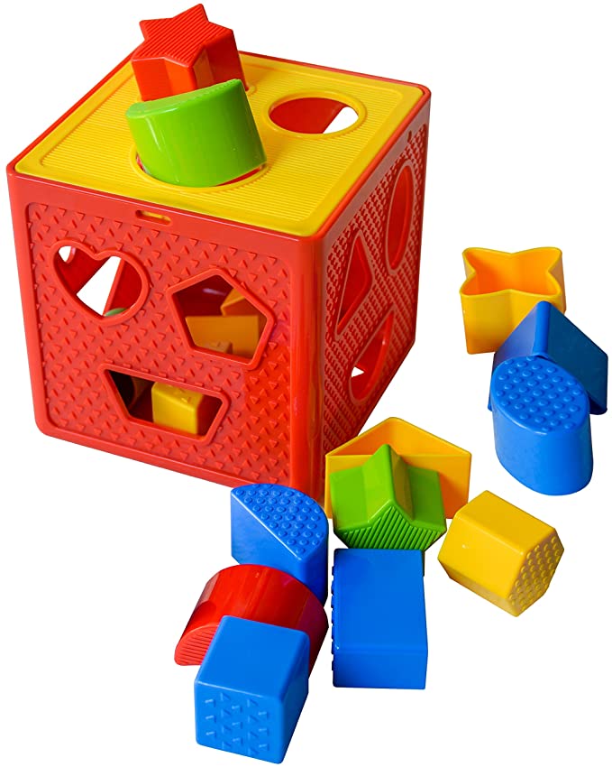 Goyal's Jumbo Size Baby Blocks Shape Sorter Toy - Children's Blocks Includes 18 Shapes - Color Recognition Shape Toys with Colorful Sorter Cube Box for Baby Boys & Girls - Multicolor