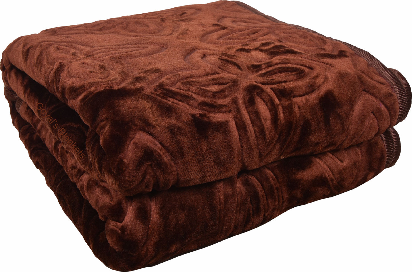 Goyal's Polyester Embossed Floral Printed 500TC Double Bed Mink Blanket 87 X 85 Inch Set of 2 - Brown and Maroon