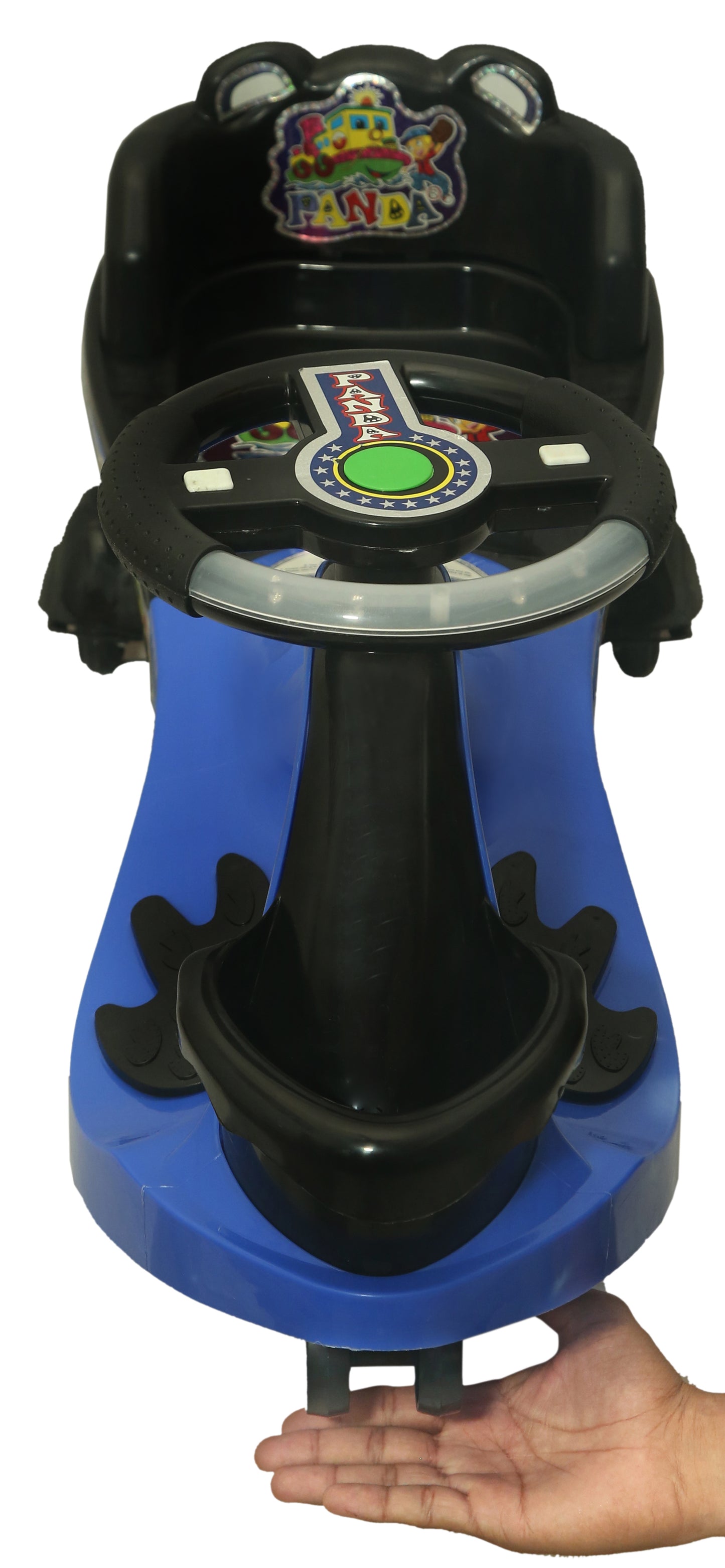 Goyal's Basket & Back Support Multi Designs Musical Free Wheel Swing and Twist Magic Car - Black & Blue