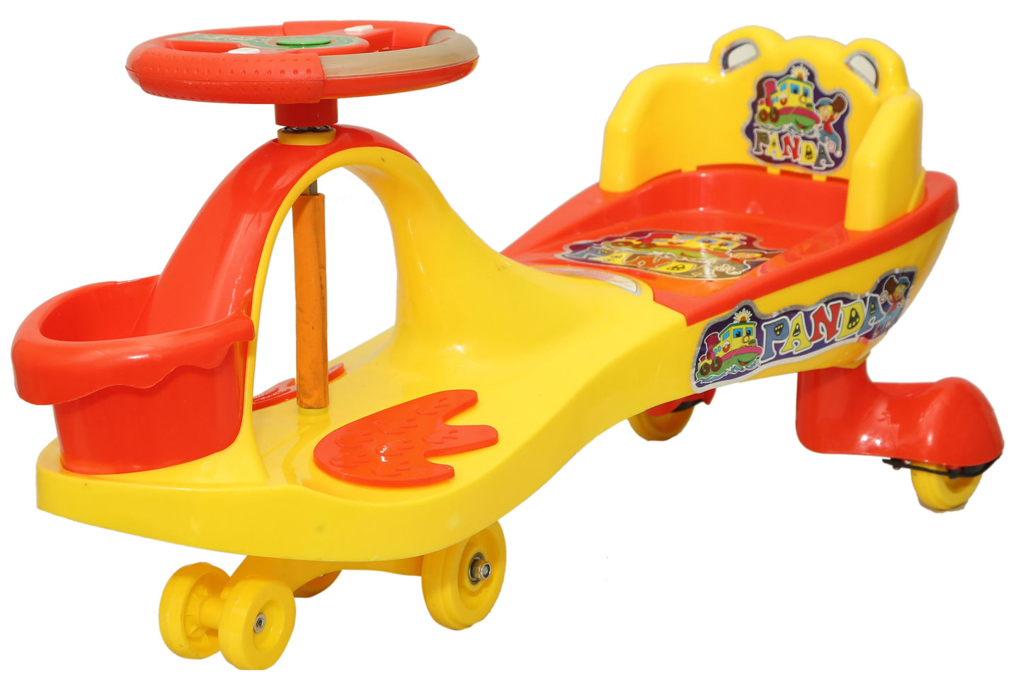Goyal's Basket & Back Support Multi Designs Musical Free Wheel Swing and Twist Magic Car - Yellow