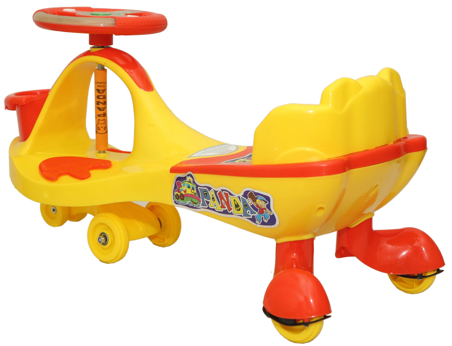 Goyal's Basket & Back Support Multi Designs Musical Free Wheel Swing and Twist Magic Car - Yellow