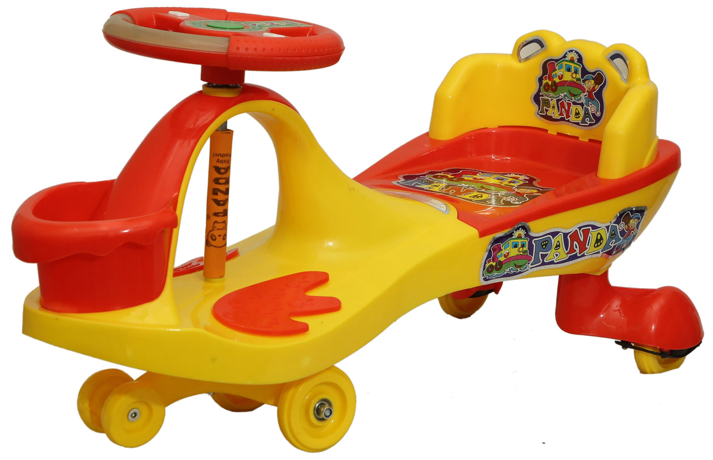 Goyal's Basket & Back Support Multi Designs Musical Free Wheel Swing and Twist Magic Car - Yellow