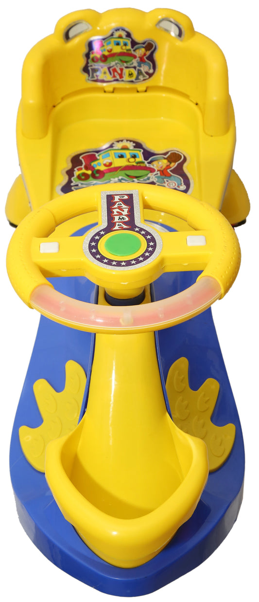 Goyal's Basket & Back Support Multi Designs Musical Free Wheel Swing and Twist Magic Car - Blue & Yellow