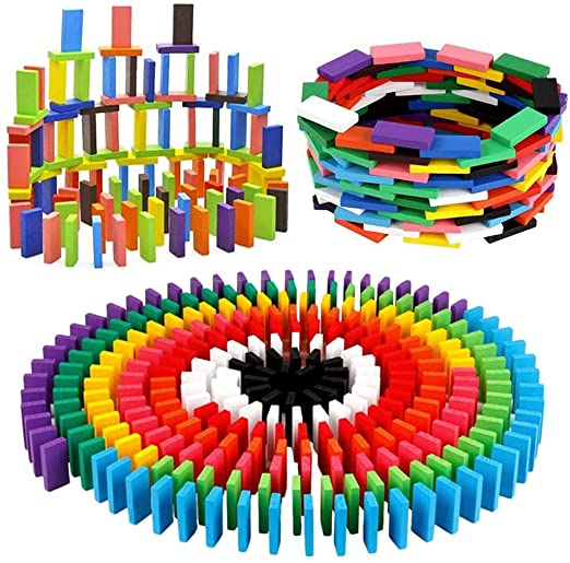 Goyal's 120 PCS, 12 Colors Bulk Wooden Domino Blocks - Building Block Tile Game Racing Educational Toy for Kids Birthday Party