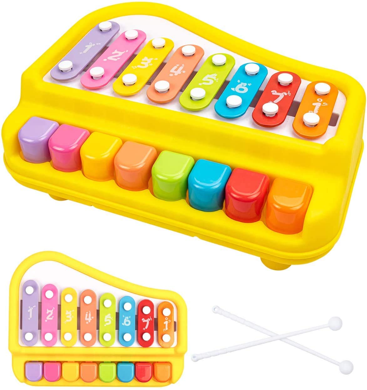 Goyal's Musical Big Size Multi Keys Xylophone and Piano, Non Toxic, Non-Battery for Kids & Toddlers, Plastic (8 Keys Yellow)