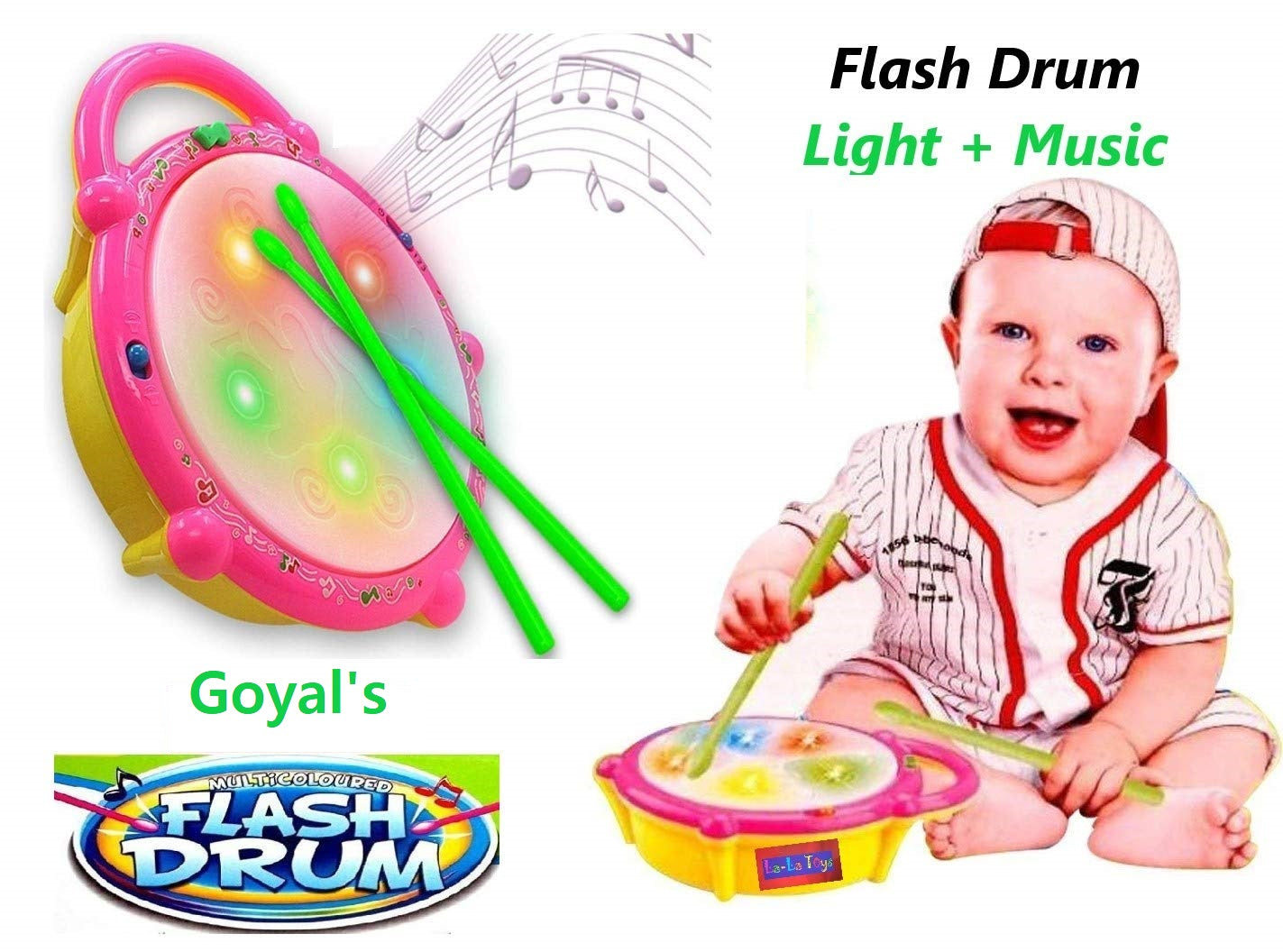 Goyal's Flash Drum with 3D Lights and Drum Sound with Music for 1 Year & Above Boy Girl
