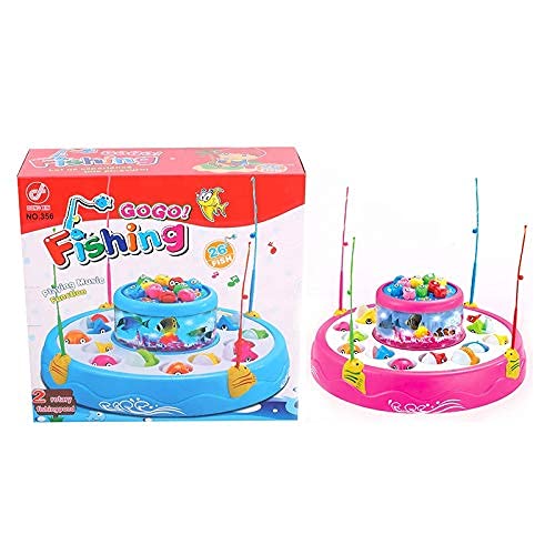 Goyal's Fishing Fish-Catching Game with 26 Piece Fishes, 2 Rotary Ponds and 4 Pods with Music and Light Function (Blue)