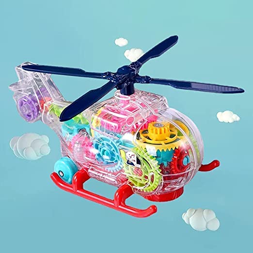 Goyal's Transparent Gear Helicopter Chopper 3D Concept Toy 360° Rotation, Moving Gear Simulation Technology Sound & Lights for Kids (Gear Helicopter)