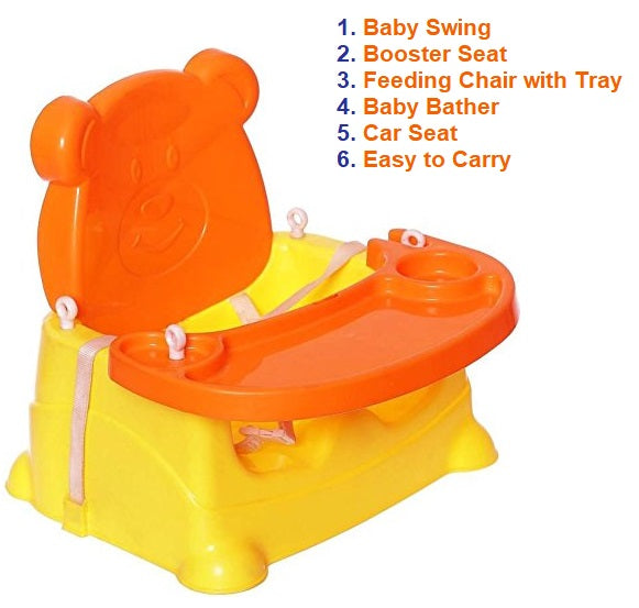 Goyal's 6-in-1 Multipurpose Booster Seat Swing Kids Feeding High Chair with Long Hook Ropes - Orange & Yellow