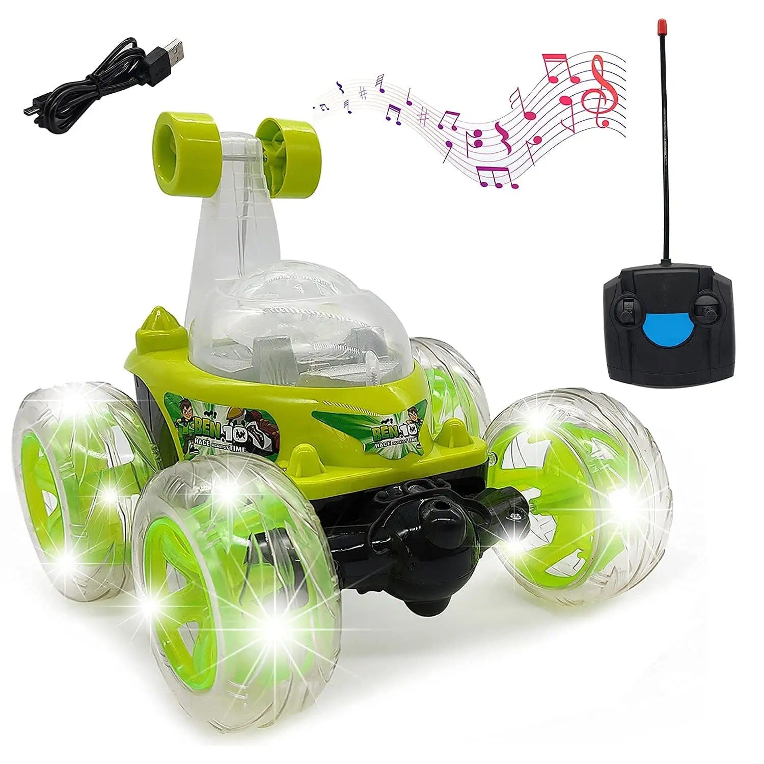 Goyal's Remote Control Rechargable Acrobatic 360 Degree Twisting Stunt Car with Music Lights and Charger for Kids
