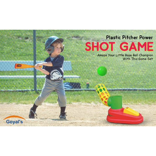 Goyal's Automatic Plastic Pitcher Power Shot Game, Unbreakable, Includes 1 Bat, 3 Balls