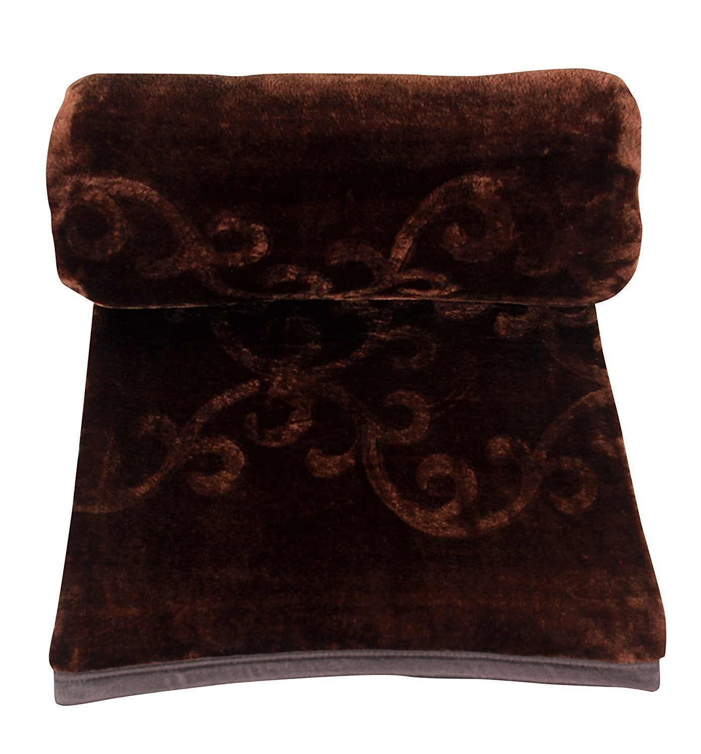Goyal's Polyester Embossed Floral Printed 500TC Double Bed Mink Blanket 87 X 85 Inch Set of 2 - Brown and Maroon