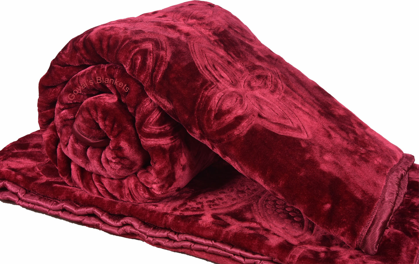 Goyal's Polyester Embossed Floral Printed 500TC Double Bed Mink Blanket 87 X 85 Inch Set of 2 - Rust and Maroon (1.9 Kg)