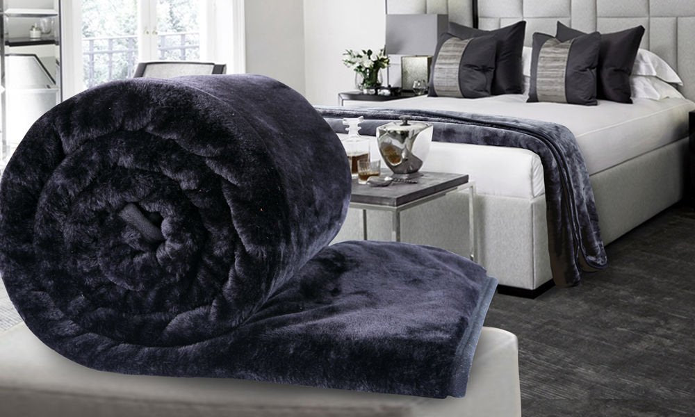 Goyal's Polyester Embossed Floral Printed 500TC Double Bed Mink Blanket 87 X 85 Inch - Grey, reversible