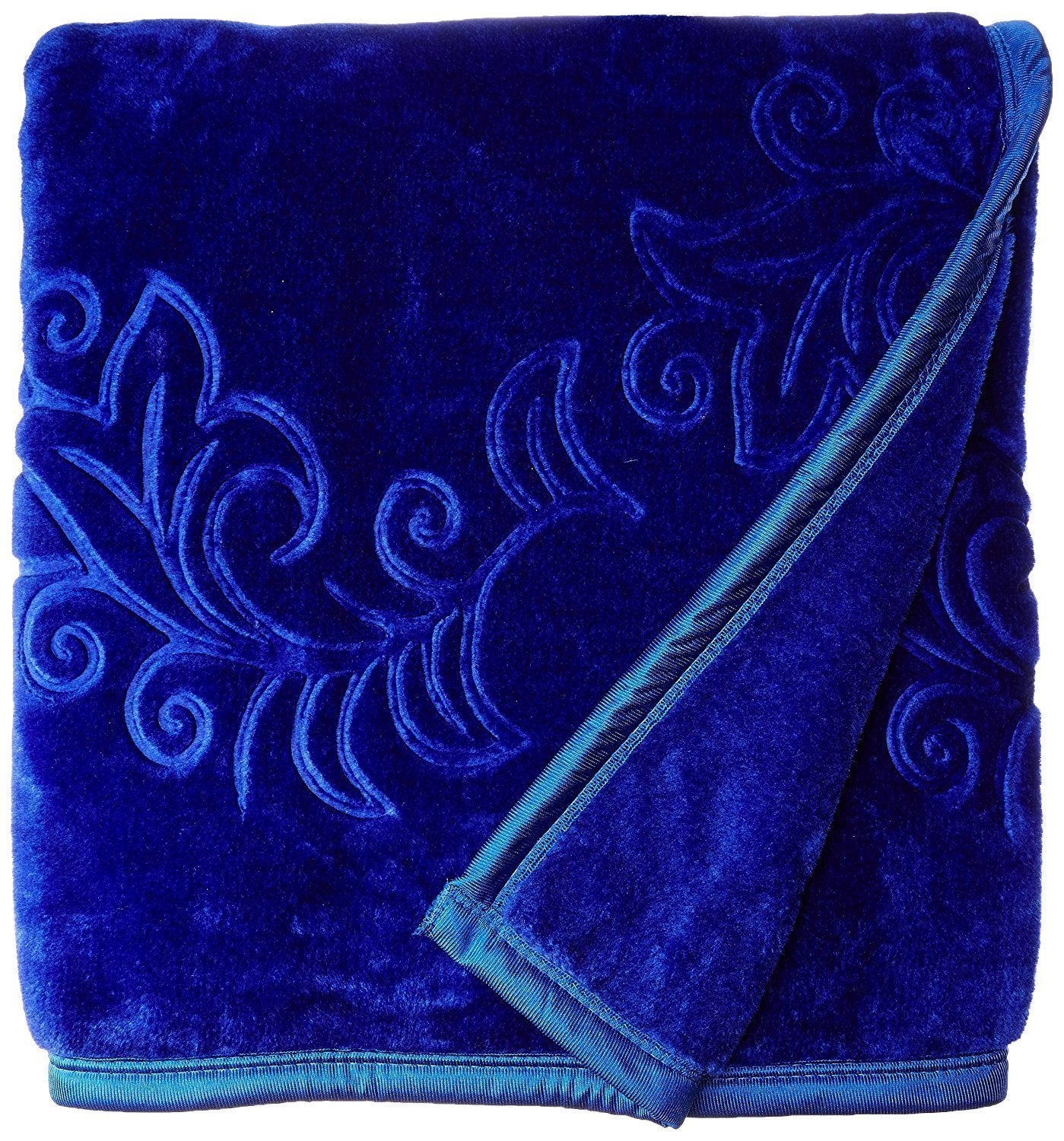 Goyal's Polyester Embossed Floral Printed 500TC Double Bed Mink Blanket 87 X 85 Inch - Blue, reversible
