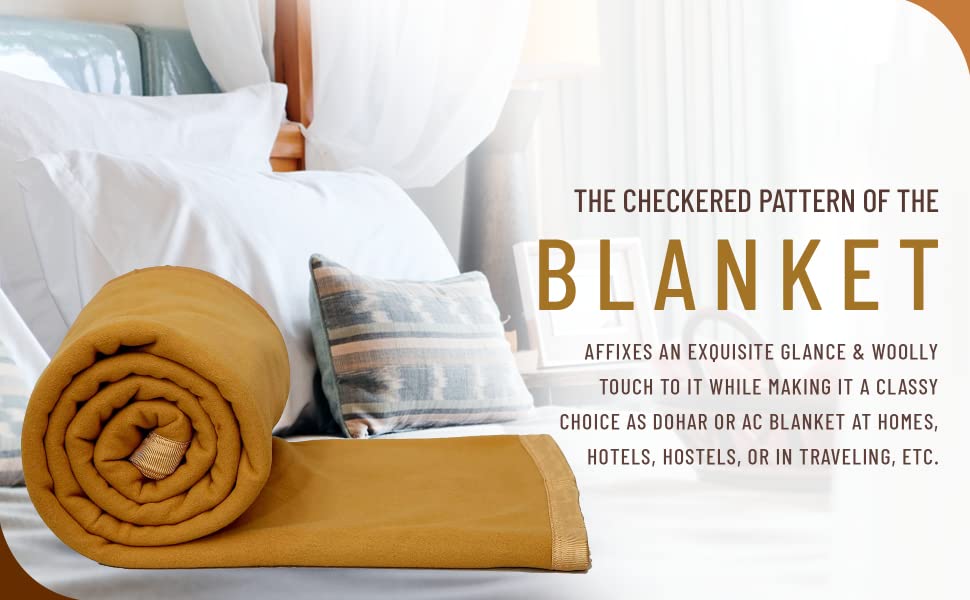 Goyal's ® Solid/Plain All Season Polar Fleece Double Bed Blanket With Premium Satan Border 90x90 Inches - Camel (1.8Kg)