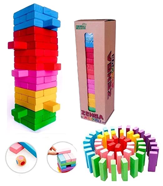 Goyal's Multicolor Design Wooden Tile Blocks Puzzle Game for Kids and Adult, Stacking Tower Game Tumbling Tower Toys, Educational Puzzle Game for Adults and Kids (Wooden-48 Tile Pcs) (Multicolor)