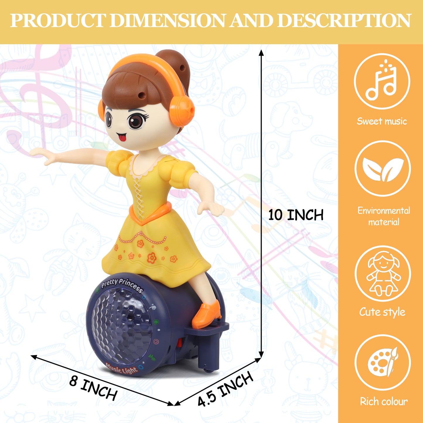 Goyal's 360° Rotating Musical Dance Study Girl Party All Night Toy with Attractive Multi Color Flashing Lights (Party Doll)