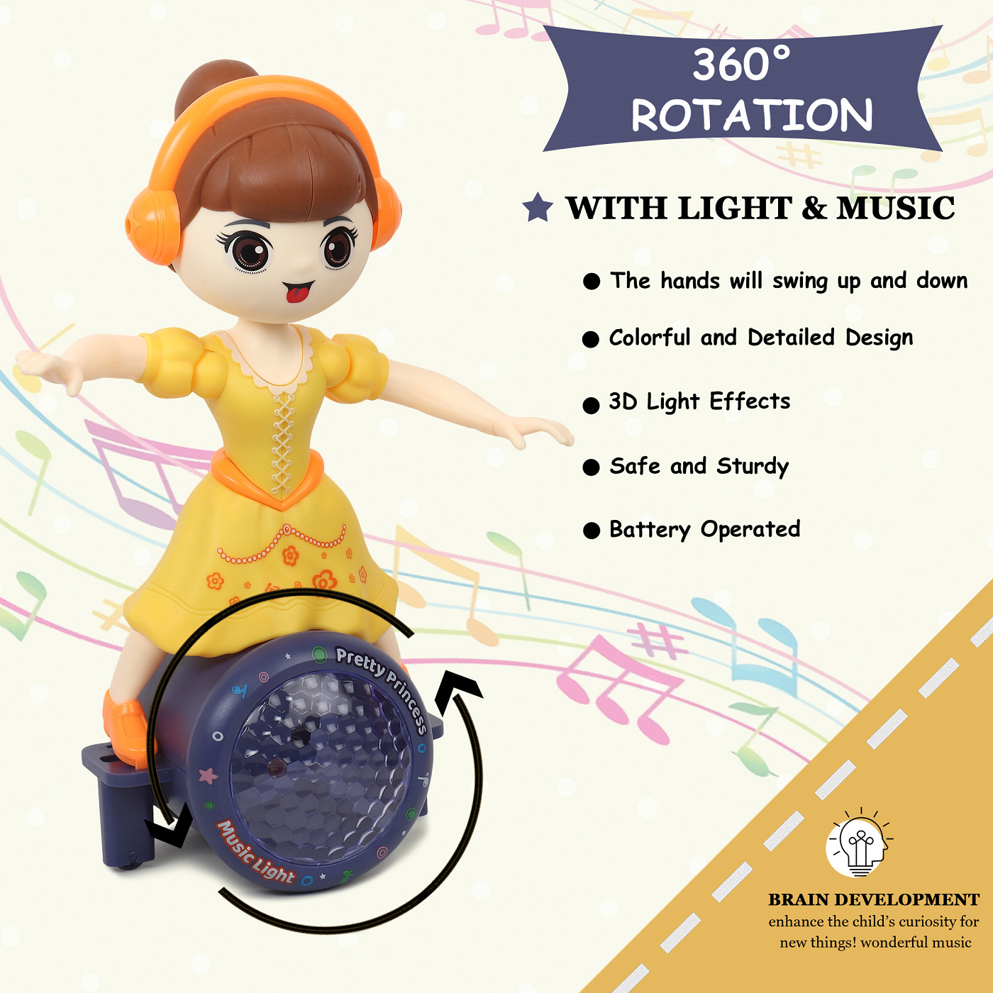 Goyal's 360° Rotating Musical Dance Study Girl Party All Night Toy with Attractive Multi Color Flashing Lights (Party Doll)