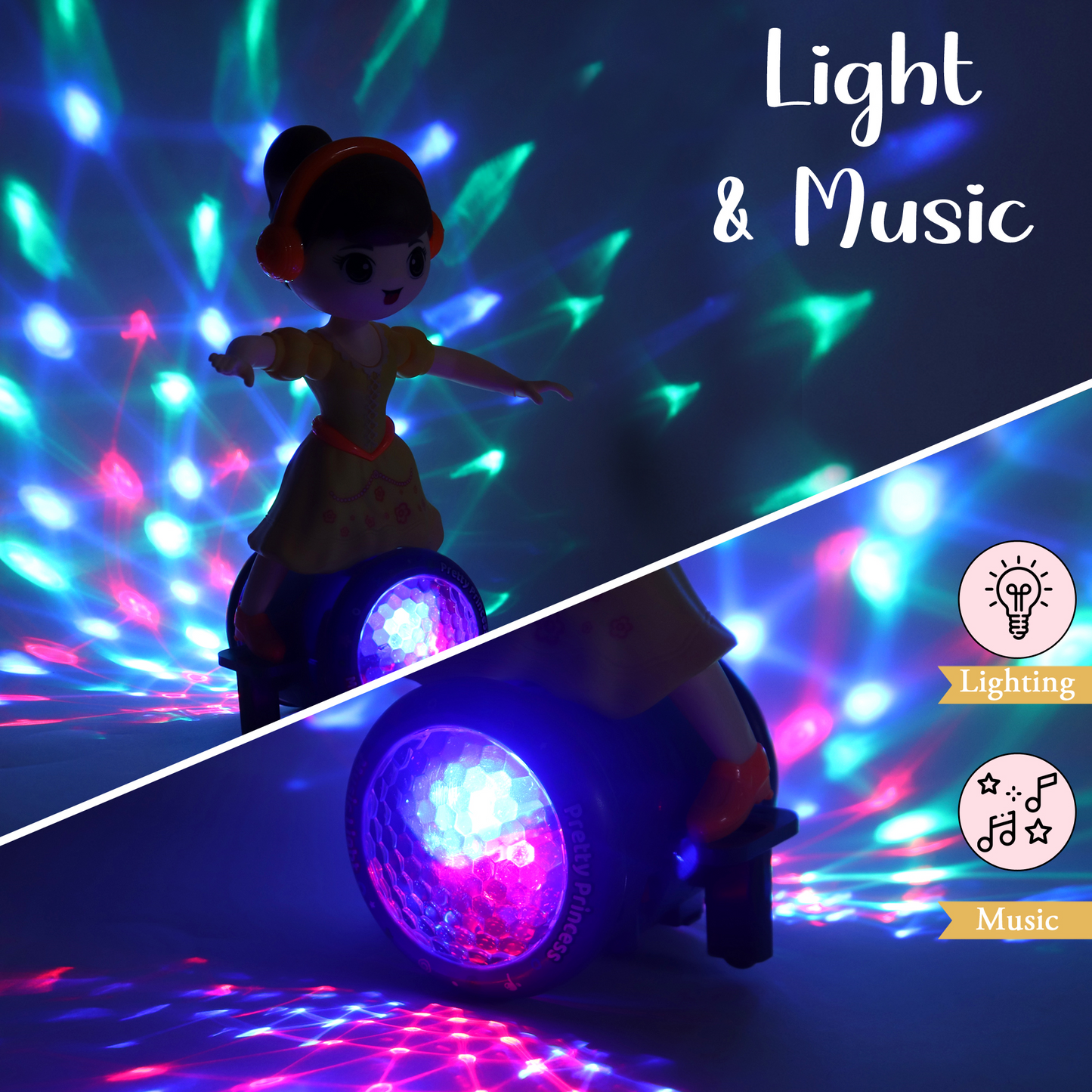 Goyal's 360° Rotating Musical Dance Study Girl Party All Night Toy with Attractive Multi Color Flashing Lights (Party Doll)