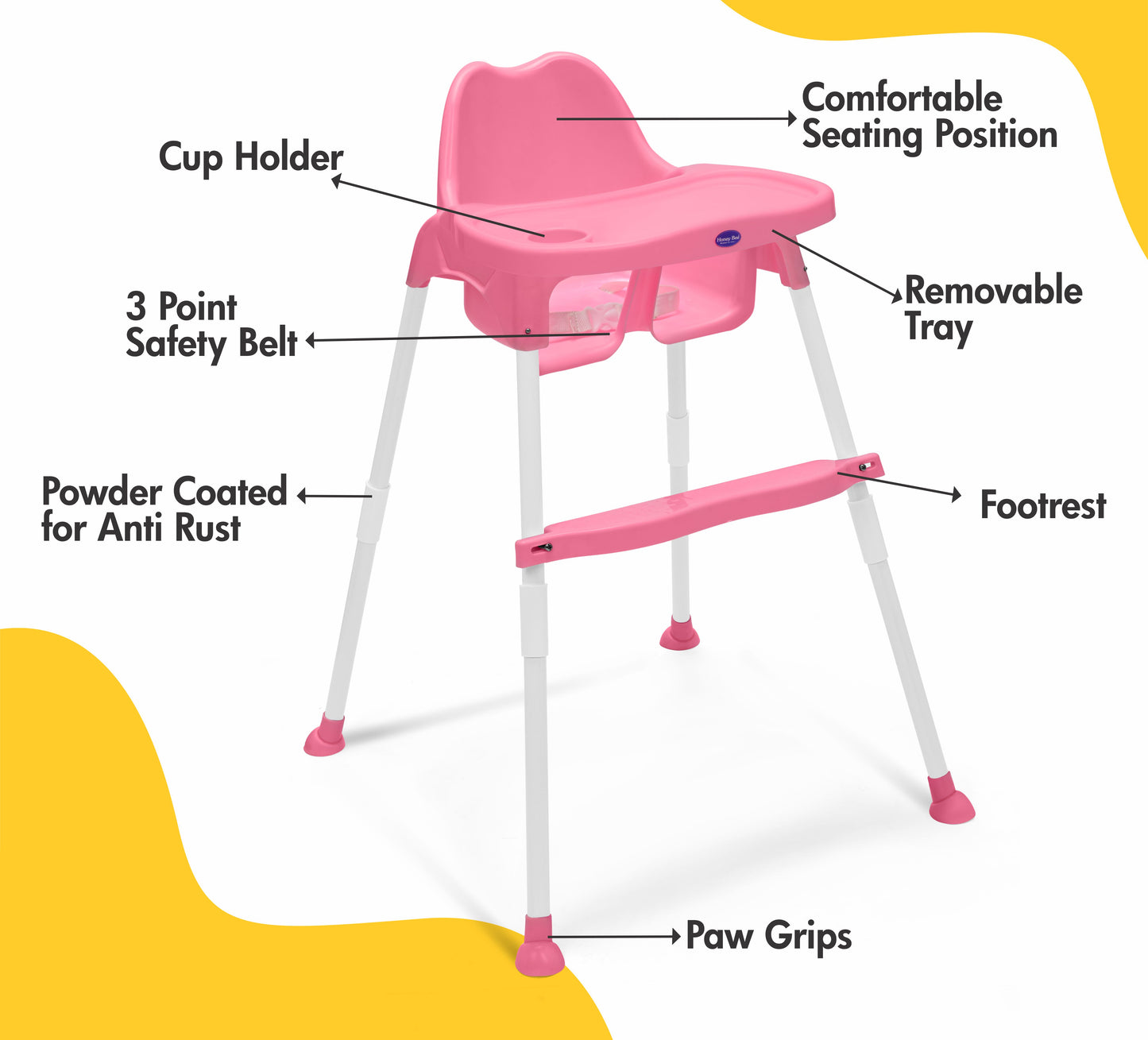 Goyal's 3 in 1 - Easy to Clean Bobo Pink Baby Dining Chair with Footrest and Tray, Upto 20 kgs