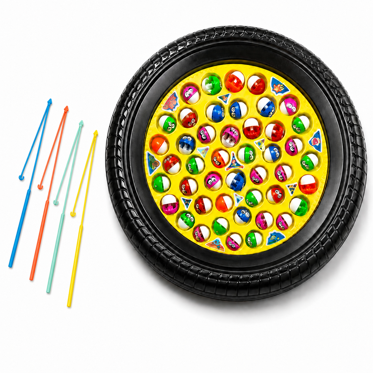 Goyal's Magnetic Musical Fishing Game | Rotating Fish Catching Toy with 21 Fishes & 4 Fishing Rods | Interactive Family Board Game for Kids | Black
