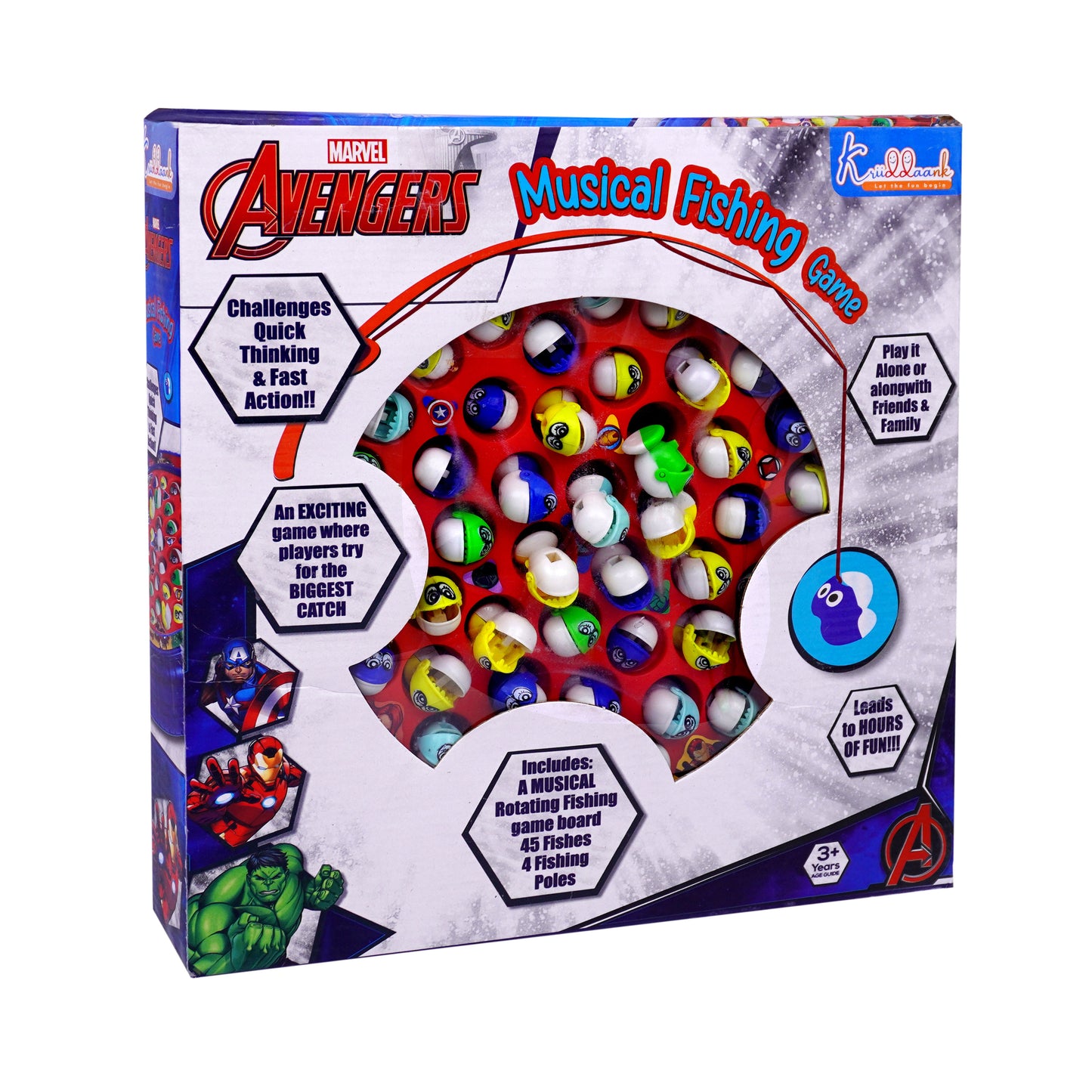 Kriiddaank Avengers Kids Musical Fishing Game Fish Catching Board Game Toy 45 Fishes with Big Round Pond & 4 Fish Catching Sticks for Kids (Mickey)