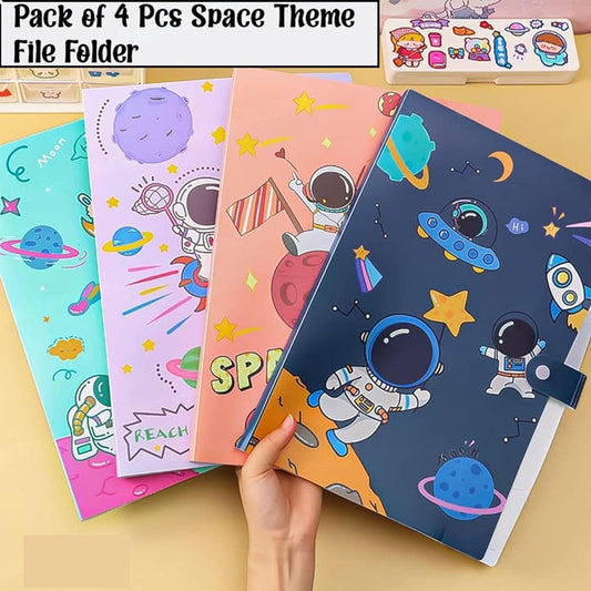 Goyal's Space Theme Multicolor A4 File Folder with 6 Pockets, Office Documents File, Expandable Folder (Pack of 4 Random Color)