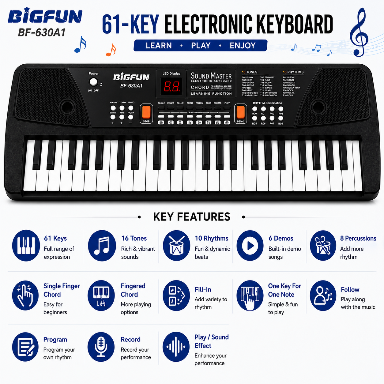Goyal's Big Size 61-Key Electronic Keyboard Piano for kids, 16 Tones, 10 Rhythms, with Microphone, LED Display, for Ages 3+ Beginners Musical Toys