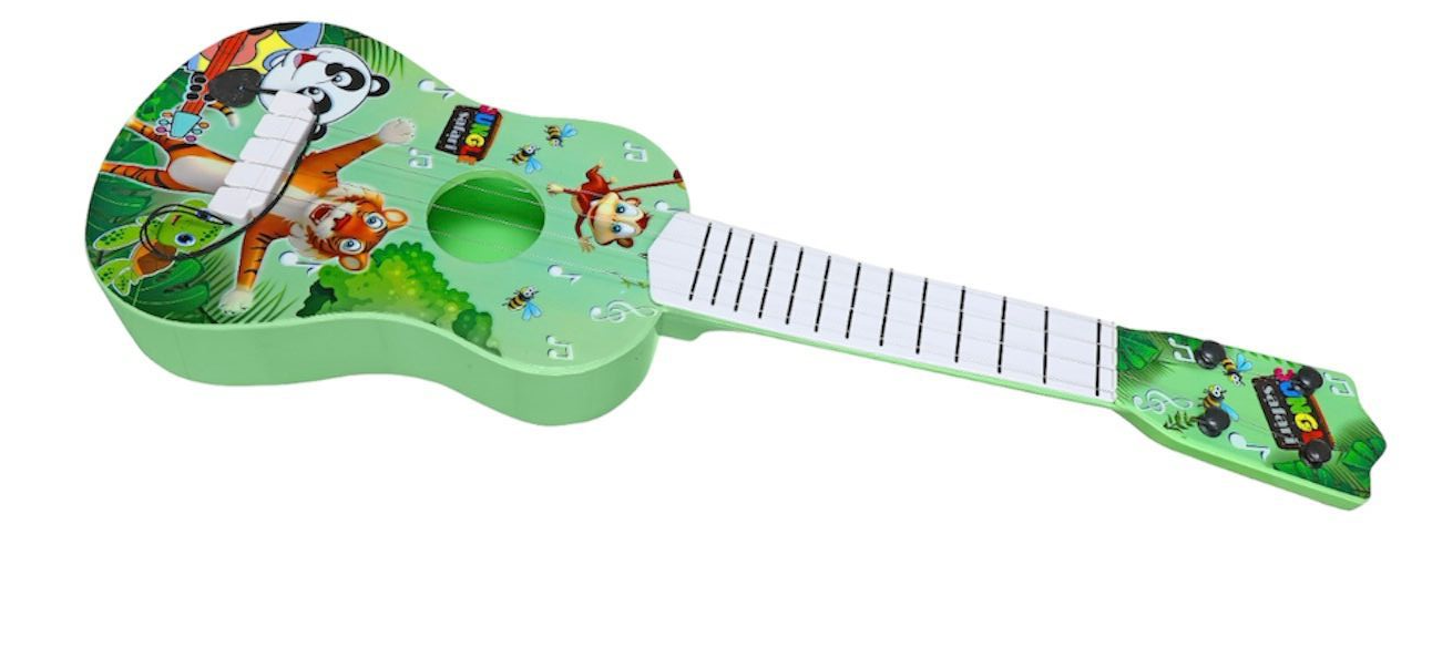 Goyal's Jungle Animal Design Natural Guitar Toy 4 Strings Early Educational Instruments Musical Gift Instruments Toys for Kids Toddlers Year of 3+