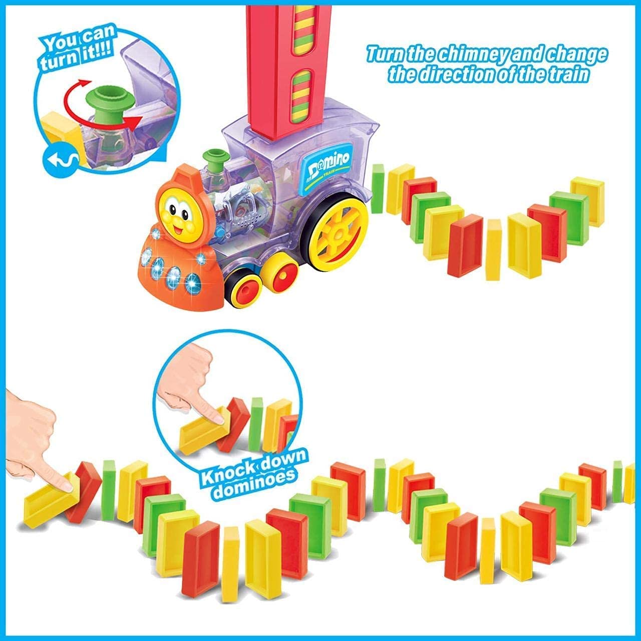 Refurbished-  Goyal's Domino Train 60pcs Dominoes Blocks Toy with Music and 3D Lights, Automatic Dominos Blocks Laying Toy