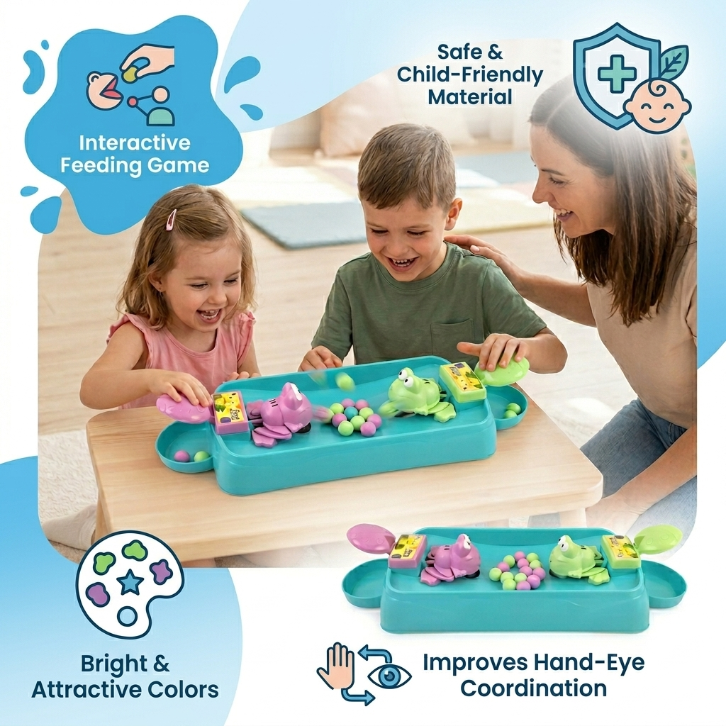 Goyal's 2-Player Hungry Frog Game for Kids | Funny Frog Bean Eating Family Board Game | Fast Button Pressing Reaction & Strategy Game | No Batteries Required | Multicolour