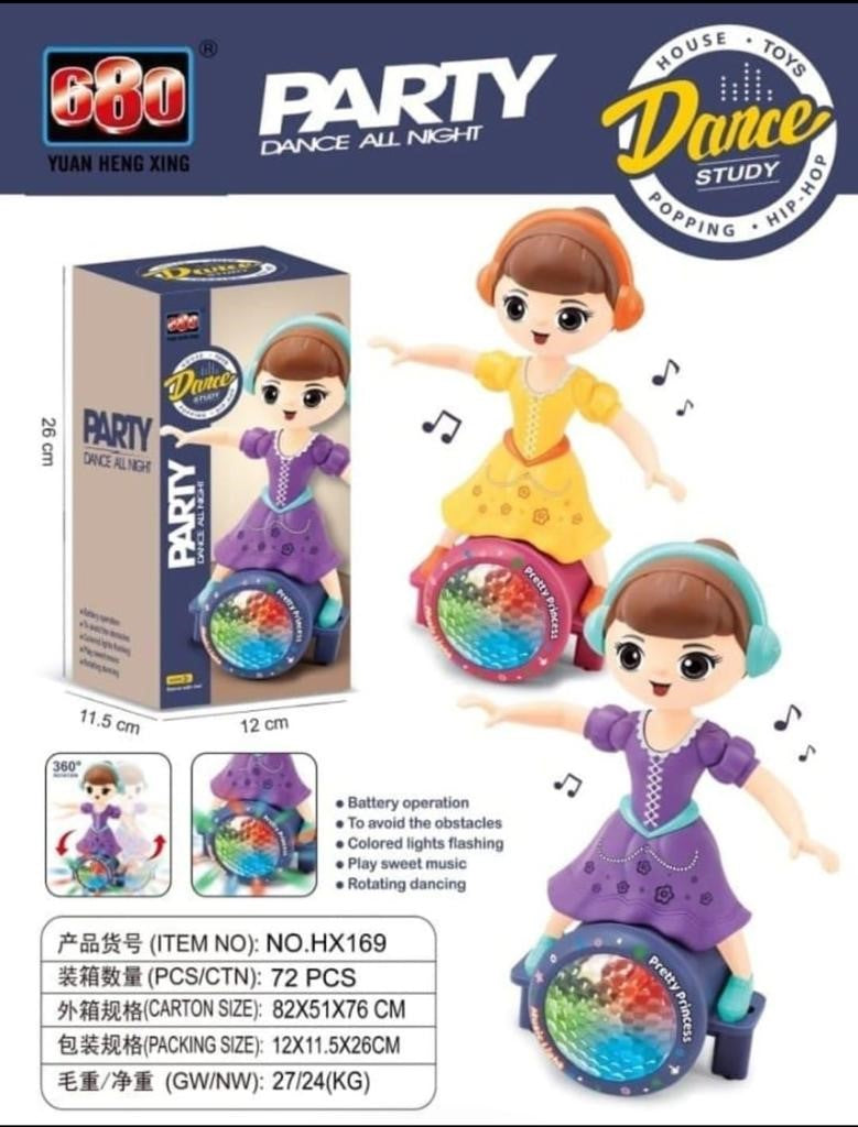Goyal's 360° Rotating Musical Dance Study Girl Party All Night Toy with Attractive Multi Color Flashing Lights (Party Doll)