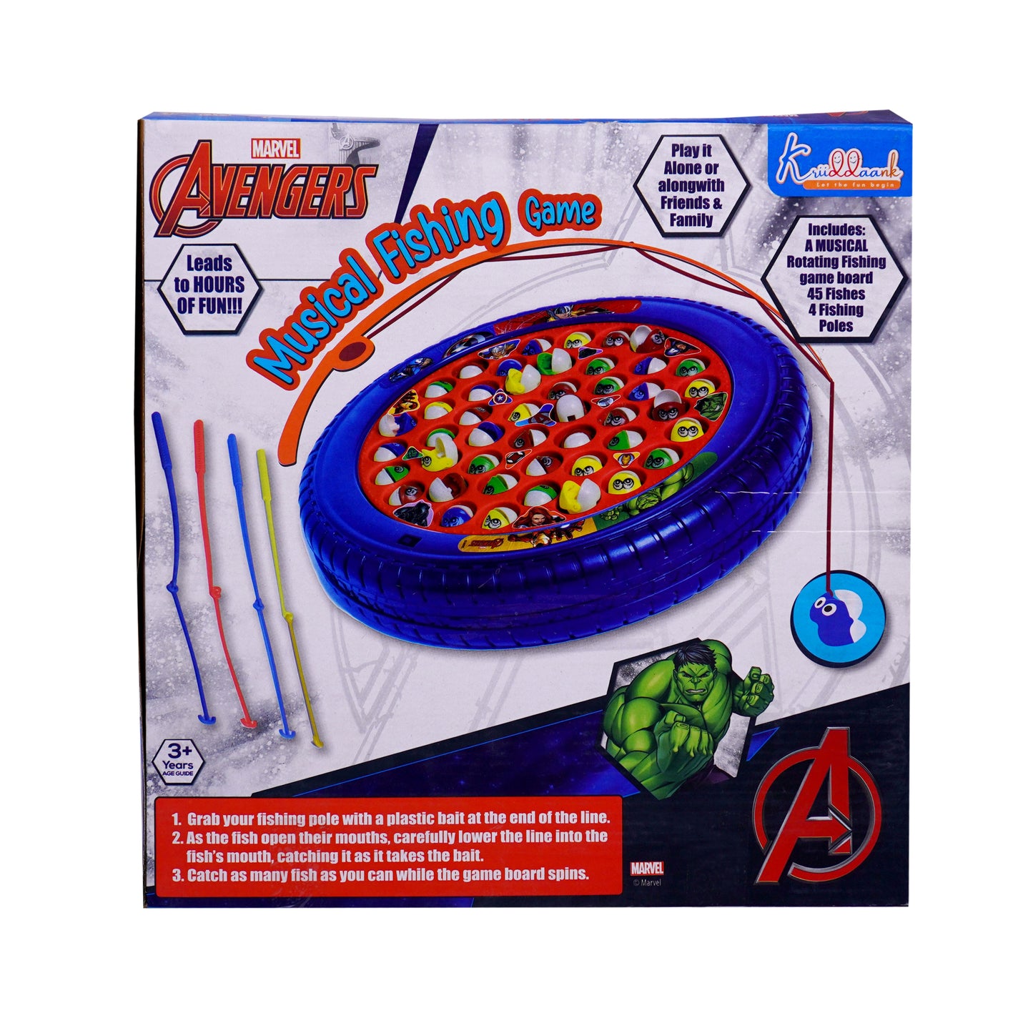 Kriiddaank Avengers Kids Musical Fishing Game Fish Catching Board Game Toy 45 Fishes with Big Round Pond & 4 Fish Catching Sticks for Kids (Mickey)