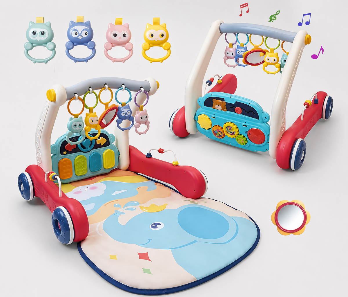 Goyal's 2-in-1 Musical Baby Play Gym & Push Walker | Activity Mat with Play Piano, Lights, Hanging Rattles & Tummy Time Mat | Convertible Baby Activity Centre | Multicolour