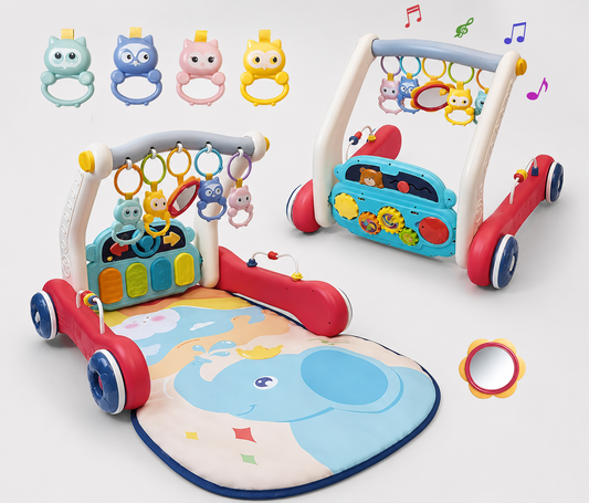 Goyal's 2-in-1 Musical Baby Play Gym & Push Walker | Activity Mat with Play Piano, Lights, Hanging Rattles & Tummy Time Mat | Convertible Baby Activity Centre | Multicolour