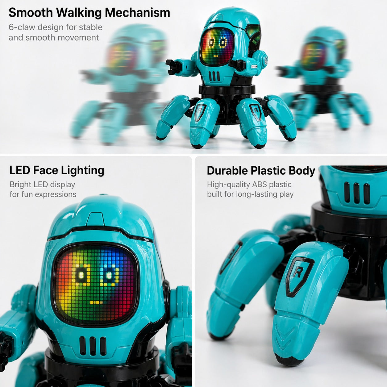 Goyal’s Dancing Six Claw Robot Toy with Music & LED Lights | Interactive Moving Robot for Kids | Musical Action Toy for Boys & Girls - Seagreen