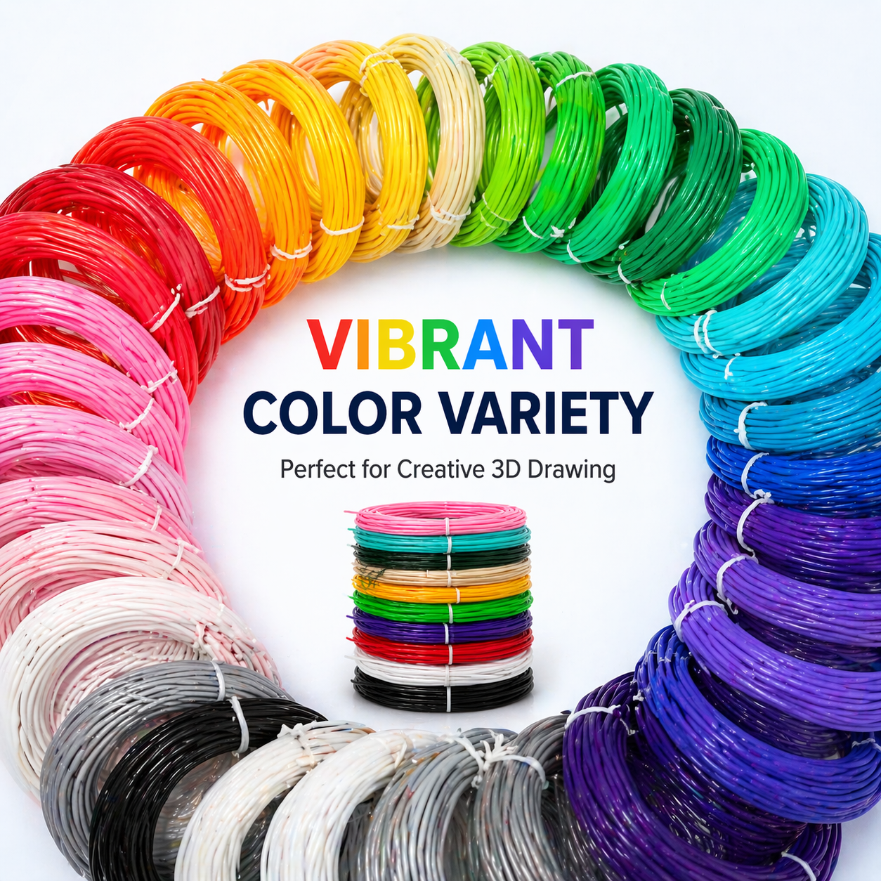 Goyal's 3D Pen Filament Refills, PLA Material, Low Temperature Safe, Non-Toxic and Odorless, Smooth Drawing Flow, Vibrant Colors 5 Meters Each - Pack of 10
