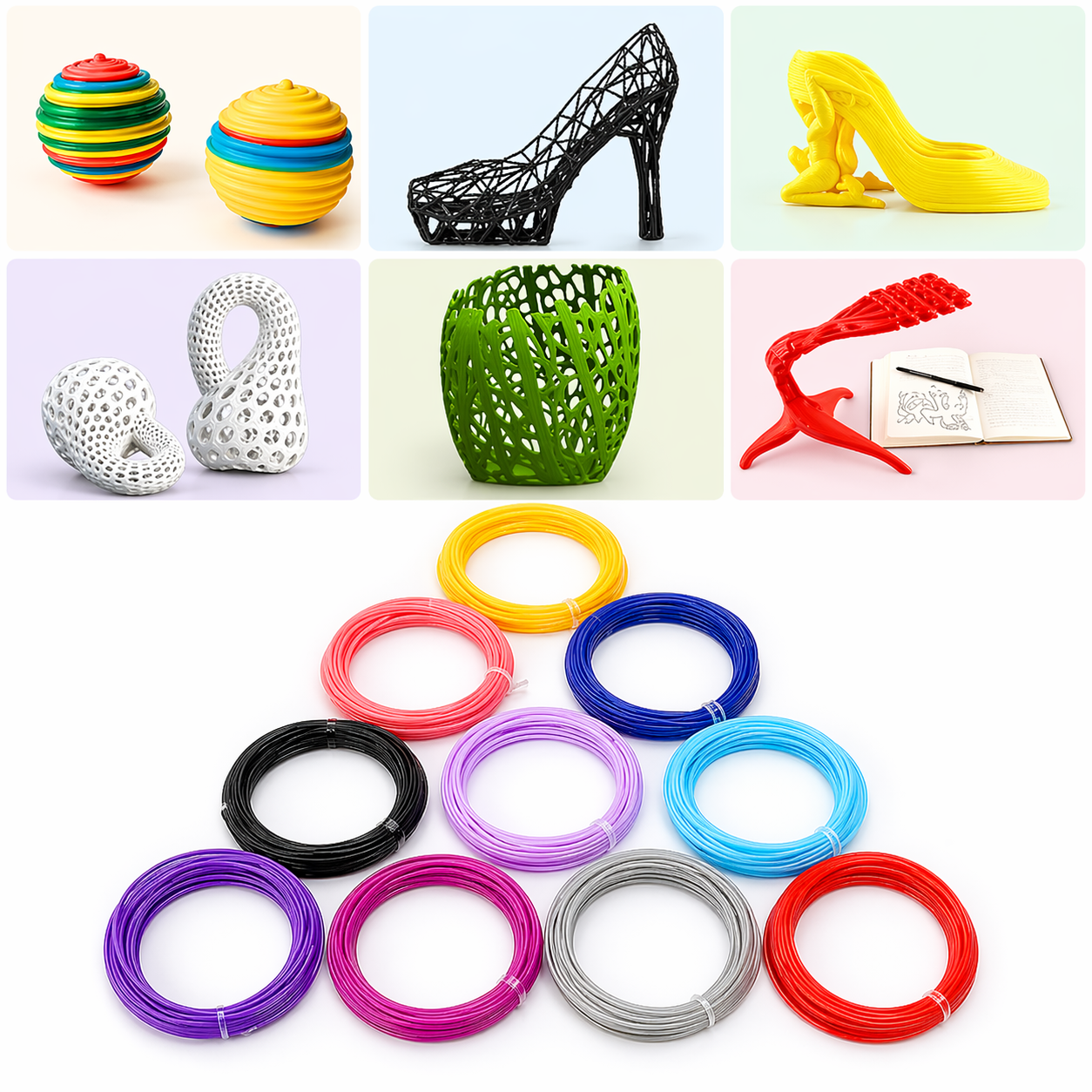 Goyal's 3D Pen Filament Refills, PLA Material, Low Temperature Safe, Non-Toxic and Odorless, Smooth Drawing Flow, Vibrant Colors 5 Meters Each - Pack of 10