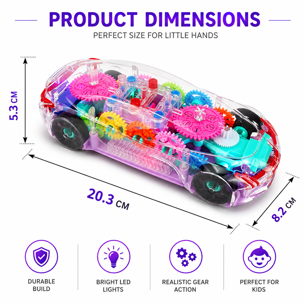 Goyal's Transparent Gear Vehicle Toy | 360° Rotating Multicolour Gear Toy with Lights & Music | Interactive 3D Concept Toy for Kids | Battery Operated