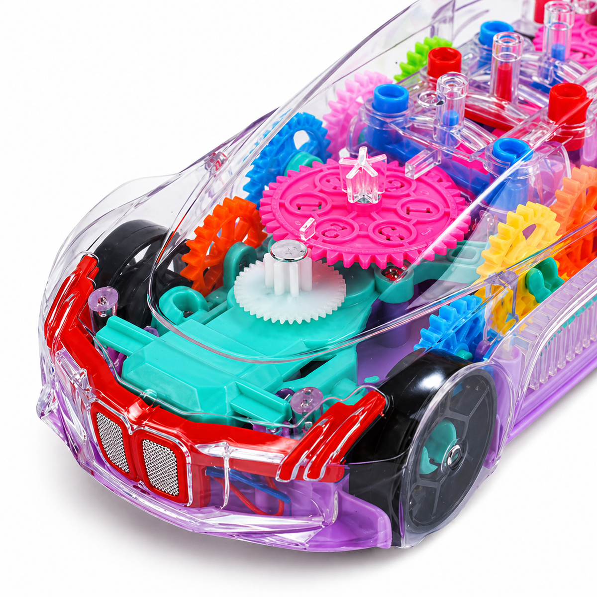 Goyal's Transparent Gear Vehicle Toy | 360° Rotating Multicolour Gear Toy with Lights & Music | Interactive 3D Concept Toy for Kids | Battery Operated