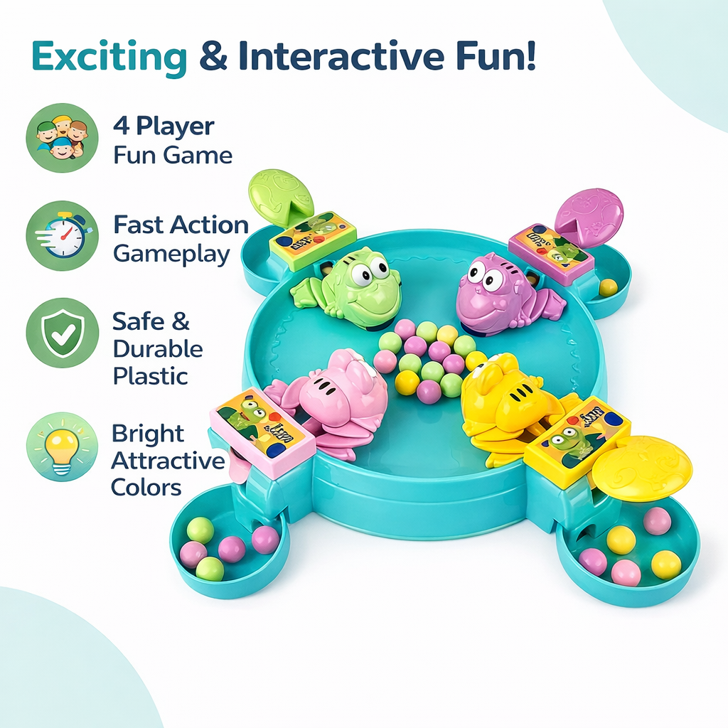 Goyal's Hungry Frog Game for Kids | 4-Player Bean Eating Family Board Game | Fast-Paced Hand-Eye Coordination & Strategy Game | No Batteries Required | Multicolour