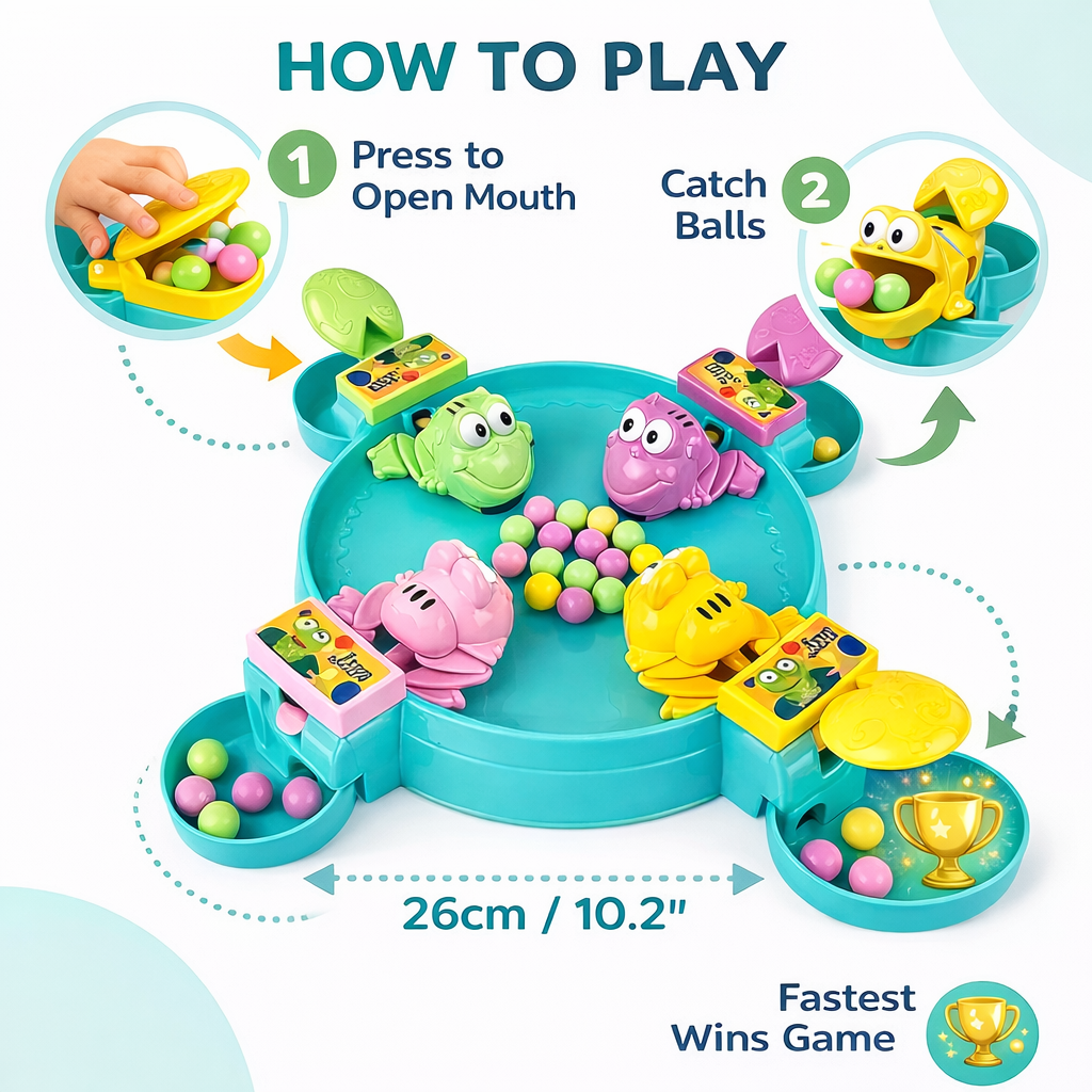 Goyal's Hungry Frog Game for Kids | 4-Player Bean Eating Family Board Game | Fast-Paced Hand-Eye Coordination & Strategy Game | No Batteries Required | Multicolour