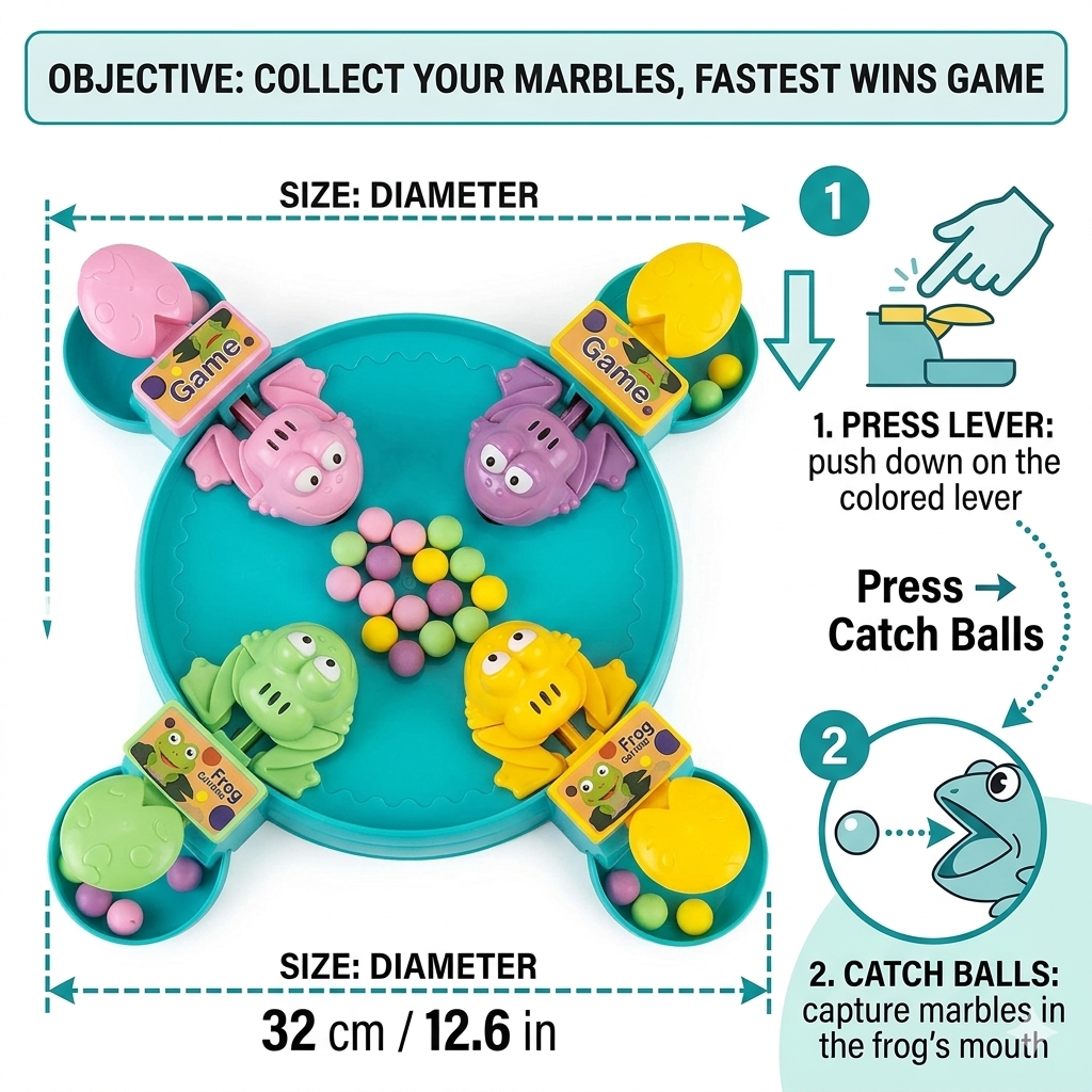 Goyal's Hungry Frog Game for Kids | 4-Player Bean Eating Family Board Game | Fast-Paced Hand-Eye Coordination & Strategy Game | No Batteries Required | Multicolour