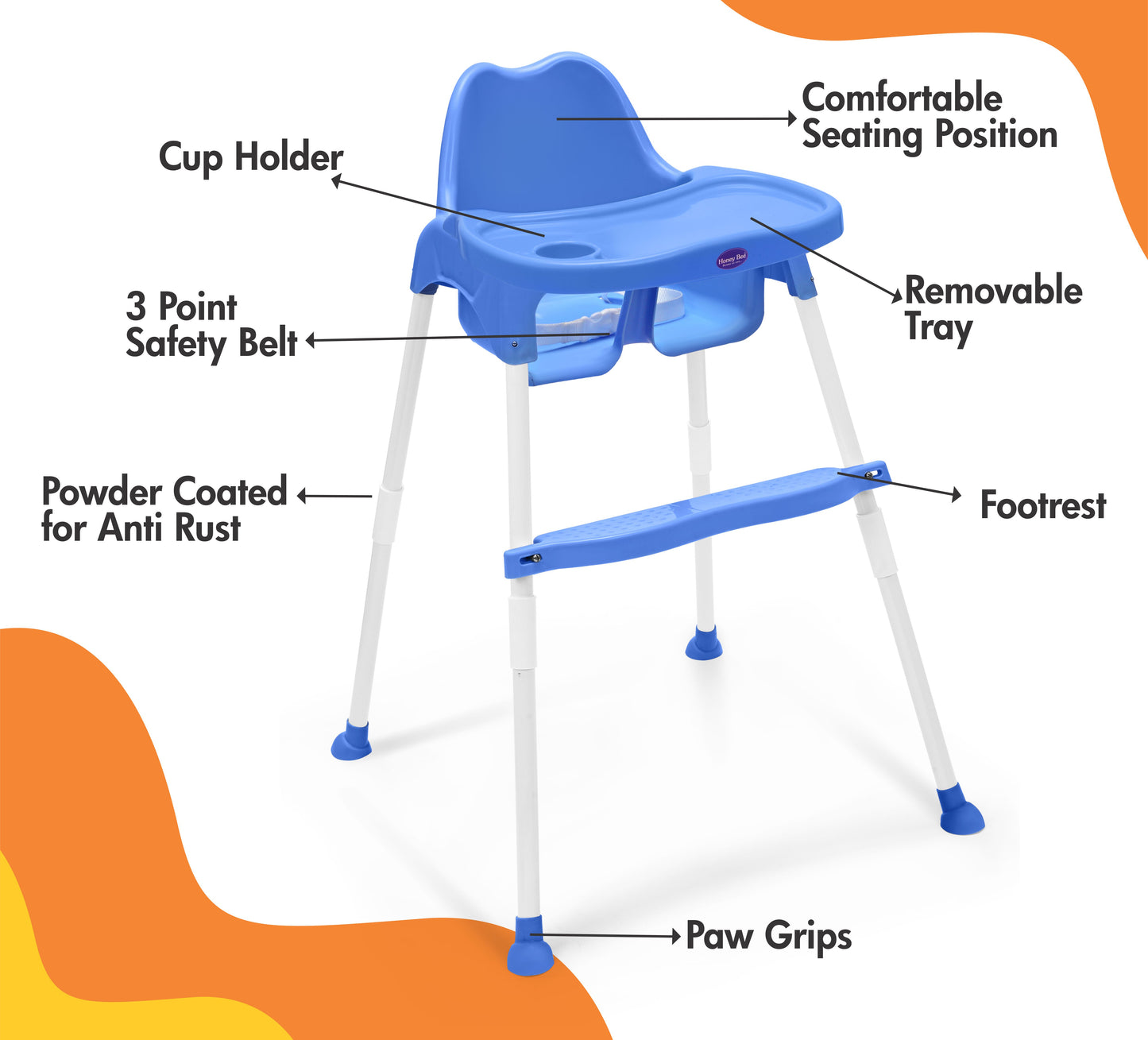 Goyal's 3 in 1 - Easy to Clean Bobo Blue Baby Dining Chair with Footrest and Tray, Upto 20 kgs